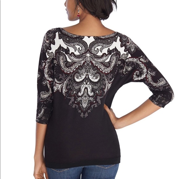 WHBM PRINTED DOLMAN SLEEVE PULLOVER - Picture 3 of 5